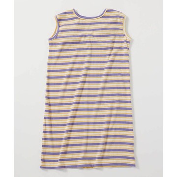 日本 devirock - 清爽夏日線條配色無袖洋裝-紫黃