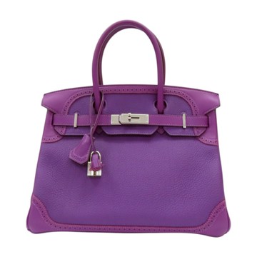 【二手名牌BRAND OFF】HERMES 愛馬仕 紫色 Swift/Togo皮革 Ghillies Birkin 30 柏金包 手提包 R刻 銀扣