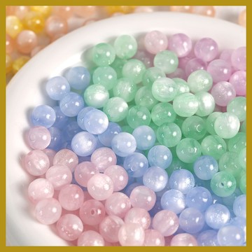 （10顆/包）新款光變樹脂仿貓眼細閃直孔圓珠散珠 手工diy手鏈項鏈串珠材料 串珠材料 串珠材料包 珠珠材料