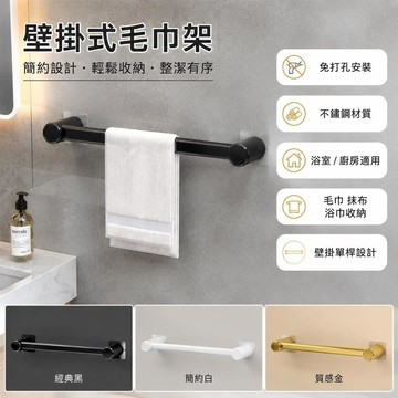 🔥臺灣出貨🛁壁掛式毛巾架 免打孔不鏽鋼毛巾桿 黏貼式浴巾架 浴室衛浴掛架 廚房抹布架 廁所毛巾收納架 家用牆面單桿收