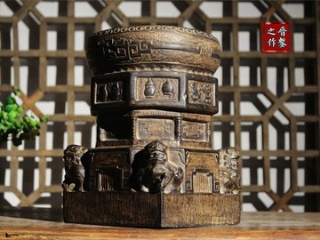 山西青石石墩四獅同堂石頭石雕擺件茶席石鼓柱礎石大花盆底座仿古