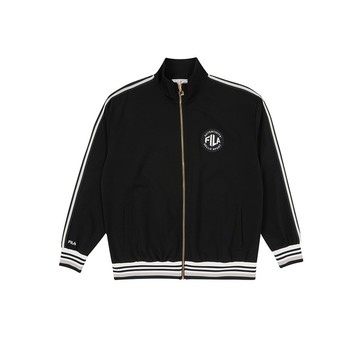 FILA 中性復古條紋織帶外套-黑色 1JKA-1410-BK