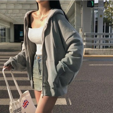 Vuja de  純棉  灰色連帽外套  寬鬆外套  純色基礎款外套  刷毛  oversize  長袖  外套女