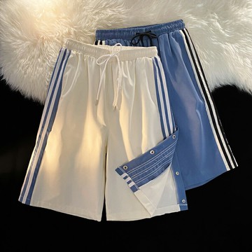 籃球運動短褲男夏季側邊條紋秒脫排扣五分褲子男高街ins潮流中褲