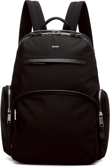 BOSS 黑色 Leather Trims Two-Way Zip 双肩包