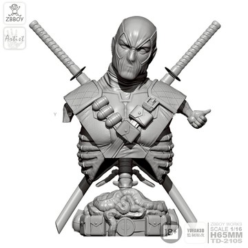 高65MM YUFAN監制 死侍胸像 樹脂兵人白模 TD-2105