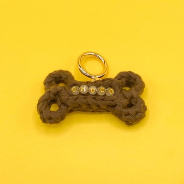 可可色針織骨頭造型寵物名牌