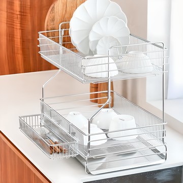 Gonggam Store 全不鏽鋼304自動排水橫式碗盤瀝水架  2層  1個  不鏽鋼