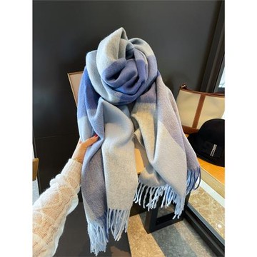 Miss Silas冬季女經典格子加寬長款保暖100%羊毛圍巾知性文藝披肩