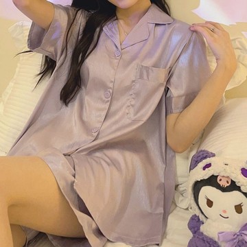 夏天 居家服 高級感 冰絲睡衣 女夏季短袖薄款套裝 甜美少女學生宿舍兩件套 女生家居服