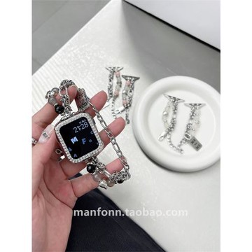 適用于蘋果iwatch789小香風s10手表帶珍珠瑪瑙鏈飾品串珠3456代se