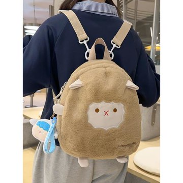 毛絨雙肩包女2025新款可愛小羊軟妹百搭迷你書包丑萌毛毛兩用背包