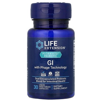 Life Extension, Florassist® 益生菌，帶噬菌體技術的 GI，30 粒液體素食膠囊