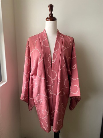 莓色點點藤蔓絞染古著羽織