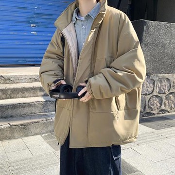 日系oversize機能工裝夾克棉襖男士痞帥寬松休閑立領厚款棉衣外套