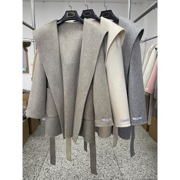 FUBO工廠店 雙面手縫連帽寬松羊毛短外套雙面羊絨大衣女2025新款