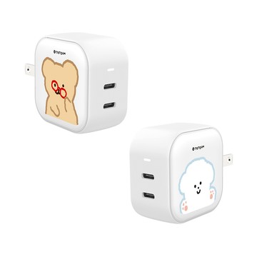 【正版授權】TETEUM比比與蹦蹦GaN 45W Type-C雙孔充電頭