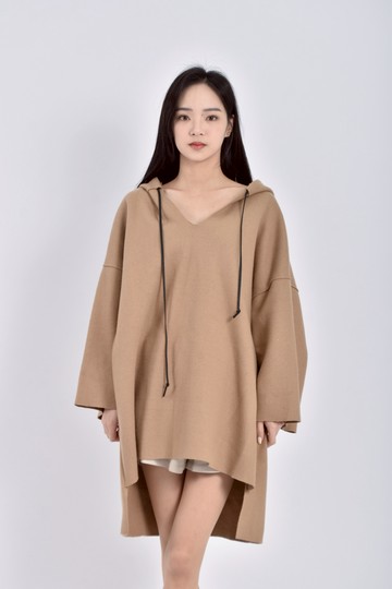 (F) sewing質感連帽長袖棕色洋裝