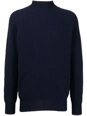 YMC - ribbed mock neck jumper - men - Lambs Wool - XL - Blue