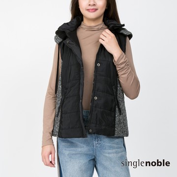 獨身貴族 獨領風潮異素材拼接修身鋪棉背心(色)