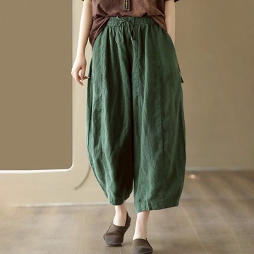 ⚡任選２件＄９９９⚡中大尺碼 長褲 文藝休閒棉麻七分褲【042341】APR30｜4色 19LADY〔現貨〕