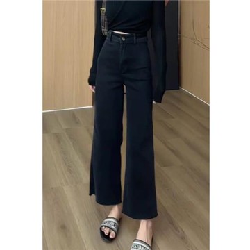 (免運)黑灰色九分闊腿牛仔褲子2025新款今年流行爆款夏季闊腿褲小個子女