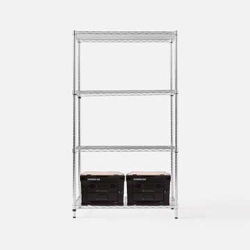 (組合) 特力屋加強防鏽鍍鉻四層架(液透)90x46x160公分+軍風黑木天板收納箱 小x2