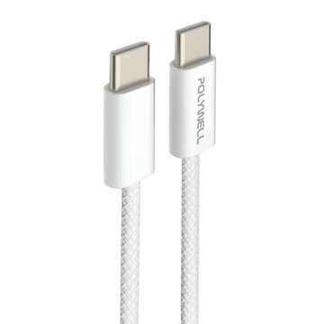 POLYWELL Type-C-Type-C 編織快充線 PW15-W45-M805  3m  灰白色  1條