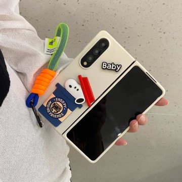 ins立體卡通史努比適用三星galaxyZFOLD6手機殼ZFold7創意個性fold4/3日韓w24雙層折疊屏zfold5手鏈w22保護套