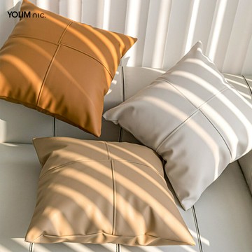 『百貨屋二號』現代簡約純色拼接皮革抱枕客廳皮沙發靠枕高檔輕奢樣板間裝飾靠墊