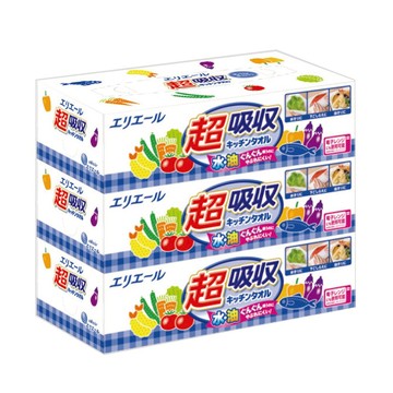 【抗漲省荷包】日本大王elleair 超吸收廚房紙巾盒裝(75抽X3盒/串)｜瘋加碼★滿額再享折扣
