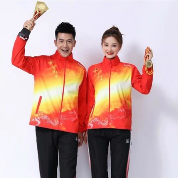 秋冬中國紅團體運動套裝羽毛球服男女國服長袖外套出場隊服領獎服