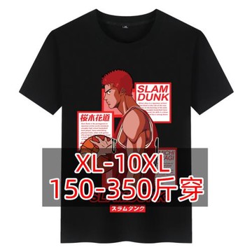 大碼t恤衫男式圓領短袖純棉肥佬上衣灌籃高手加肥加大潮胖衣服夏
