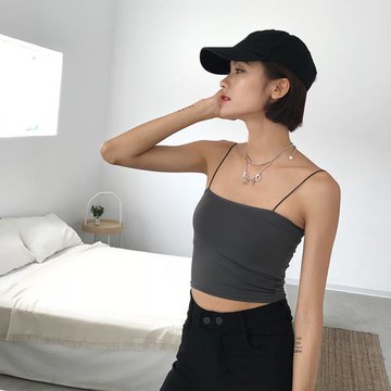 WS STUDIOS歐美修身款百搭高腰短款極細皮筋肩帶平口吊帶內搭背心