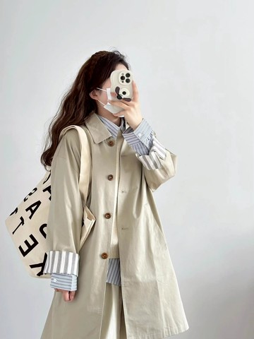 好康優選女士休閑風衣外套女款2025年新款春秋季中長款大衣小個子薄款氣質