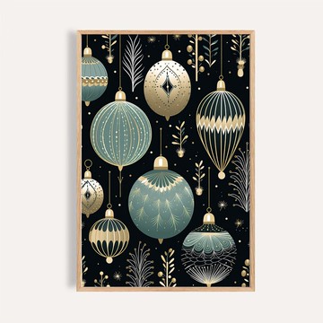 耶誕裝飾風格 / 金黑球飾 聖誕掛畫 海報 無框畫