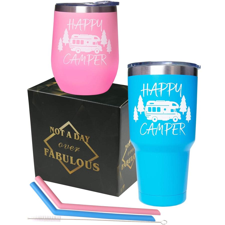 Happy Camper Gifts, Happy Camper Tumbler, Christmas Gifts,Camp Accessories, Camping Gifts for Men, Women, Camping Present Set, Camper Gift I並行輸入