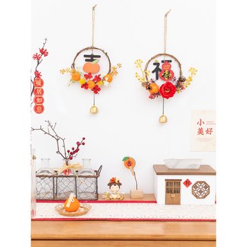 阿楹 臥室中國結掛件過年喜慶裝飾橘子喬遷門把手吊飾入戶小花環