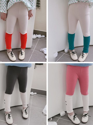 兒童褲子秋季新款 中小童拼接長褲 女童寶寶舒適修身打底褲1入