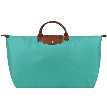 LONGCHAMP LE PLIAGE系列短把再生尼龍摺疊水餃旅行袋(特大/松石綠)