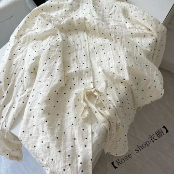 【臺灣出貨】🍉韓版加大碼遮肉白色波點長袖襯衫夏季開叉襯防曬外套上衣潮外搭 襯衫女 韓系襯衫 襯衣 休閒襯衫