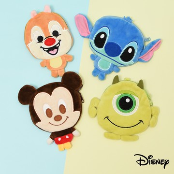 迪士尼｜迪士尼Q版大頭小身零錢包 笑臉貓 蒂蒂 史迪奇 零錢包 萬用包 收納包 旅行 掛頸零錢包 CA008