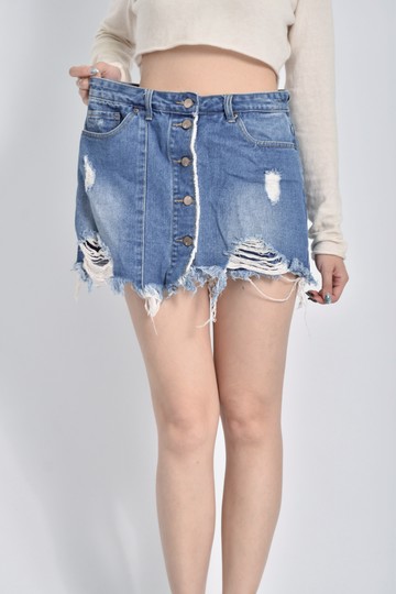 (XL) ps company高腰丹寧牛仔流蘇排扣藍色短褲