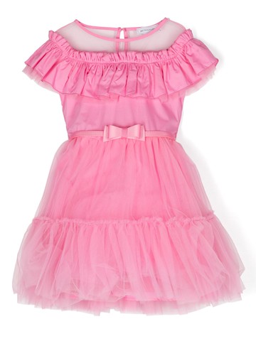 Monnalisa - ruffle-detail tulle dress - kids - Cotton/Polyamide/Cotton - 8 - Pink