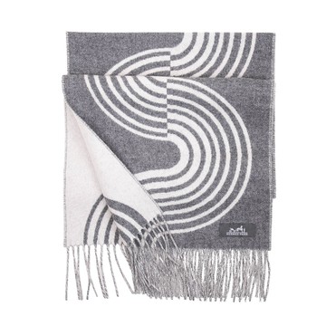 HERMES Casaque Vague喀什米爾雙面圍巾(灰色 / 象牙白)