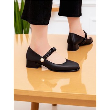 小碼313233款潮流方頭淺口粗跟純色中跟日常女士時尚瑪麗珍單鞋女