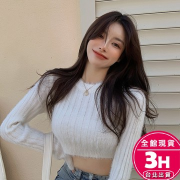 【梨卡】隔日到貨 女裝 毛衣 水貂毛 短版 針織衫 水貂絨 毛茸茸 保暖 甜辣針織 秋冬長袖 WT269【現貨24H】