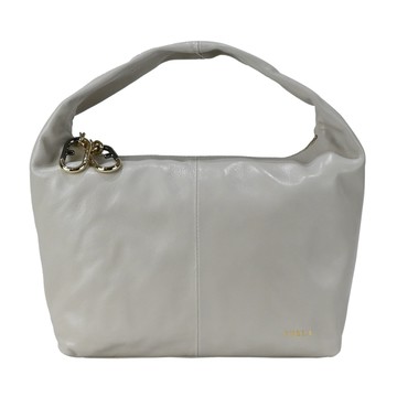 [平輸版] 【FURLA】GINGER 燙金LOGO皮革HOBO手提包(灰)真品平輸