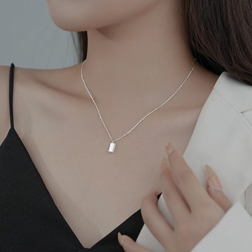 純銀項鍊 銀飾 銀鍊 金磚項鍊 鎖骨鏈 女生項鍊 招財項鍊 金色項鍊 銀項鍊 女生禮物 093