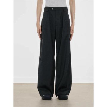 KIKO KOSTADINOV 23FW尼龍休閑工裝褲紐扣裝飾黑色寬松闊腿長褲男